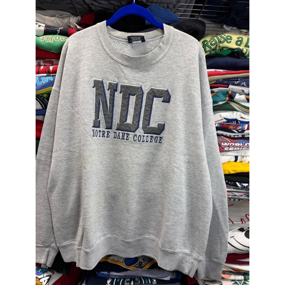 Vintage JanSport Notre Dame College NDC Sweatshirt XL Gray Made in USA Pullover